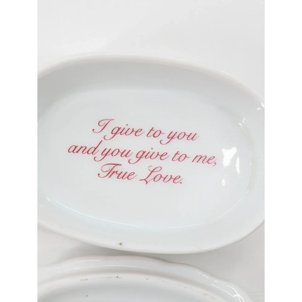 Ceramic Hearts 1989 Enesco True Love Bridal Wedding Jewelry Dish Trinket Box